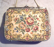 1940's French Tapestry Handbag Gold Tone Frame Chain Handle La Marquise 8.5 x 7"