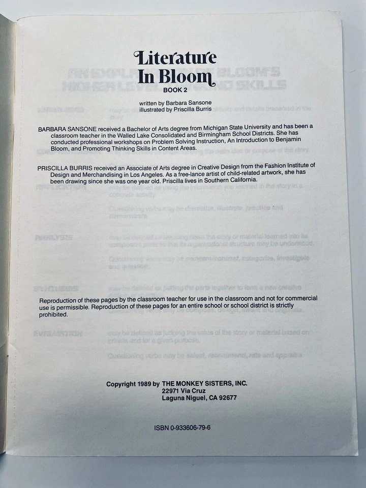 Literature in Bloom Book 2 Wkbk~Books Keyed to Blooms Taxonomy Gr 3-6 A1 13 - Image 2 of 4