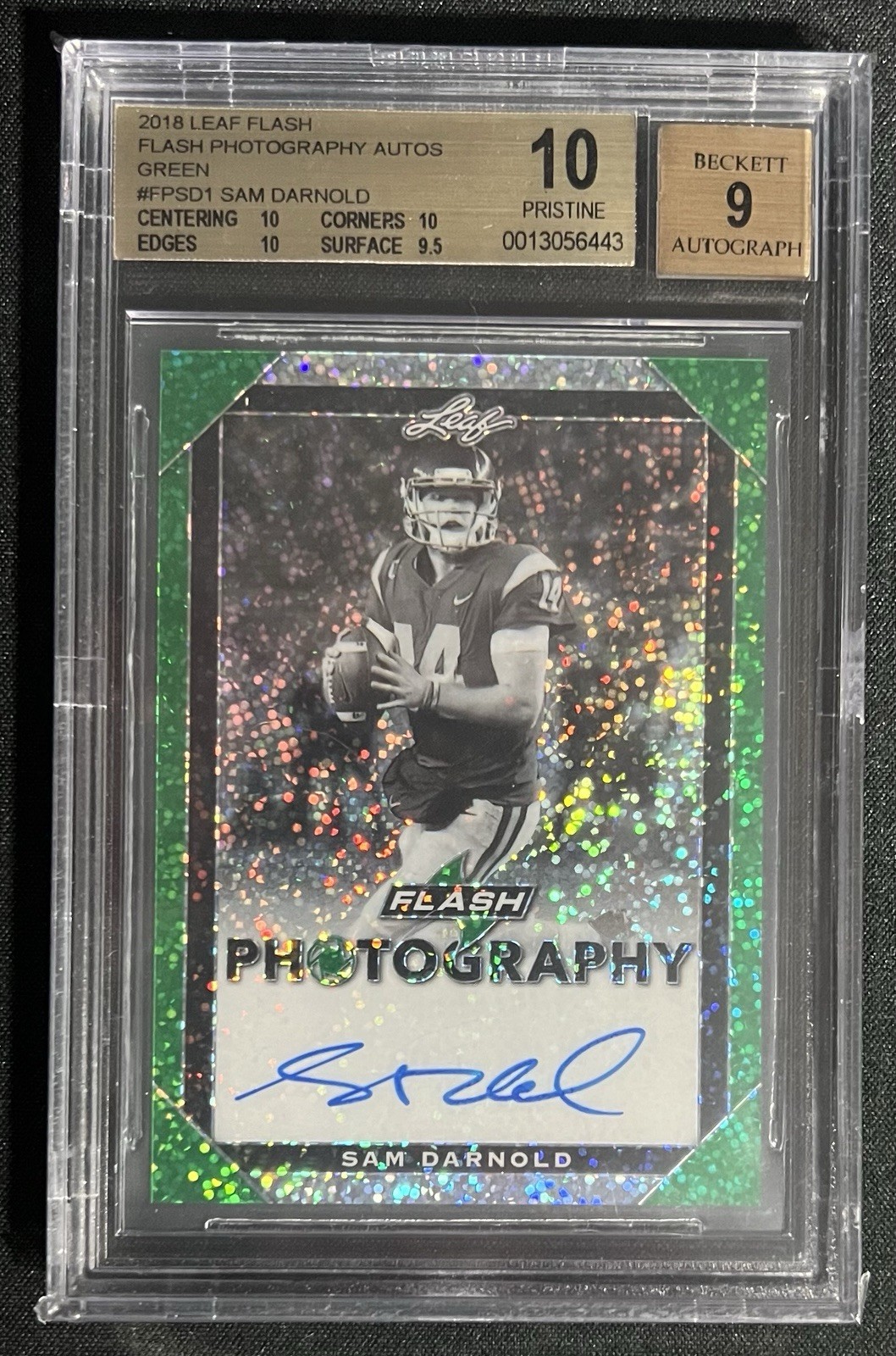 Sam Darnold 2018 Leaf Flash Photo Auto Green #FPSD1 BGS 10 Pristine 8/15 RC Year