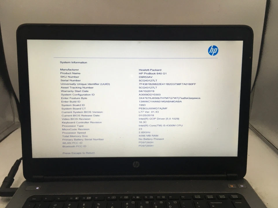 HP PROBOOK 640 G1 -FOR PARTS/BIOS LOCK- INTEL I5 4TH GEN - 4GB RAM -READ DESC-BB - Image 2 of 4