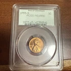 1955-S LINCOLN WHEAT CENT PCGS MS65 RED  35th Anniversary Holder