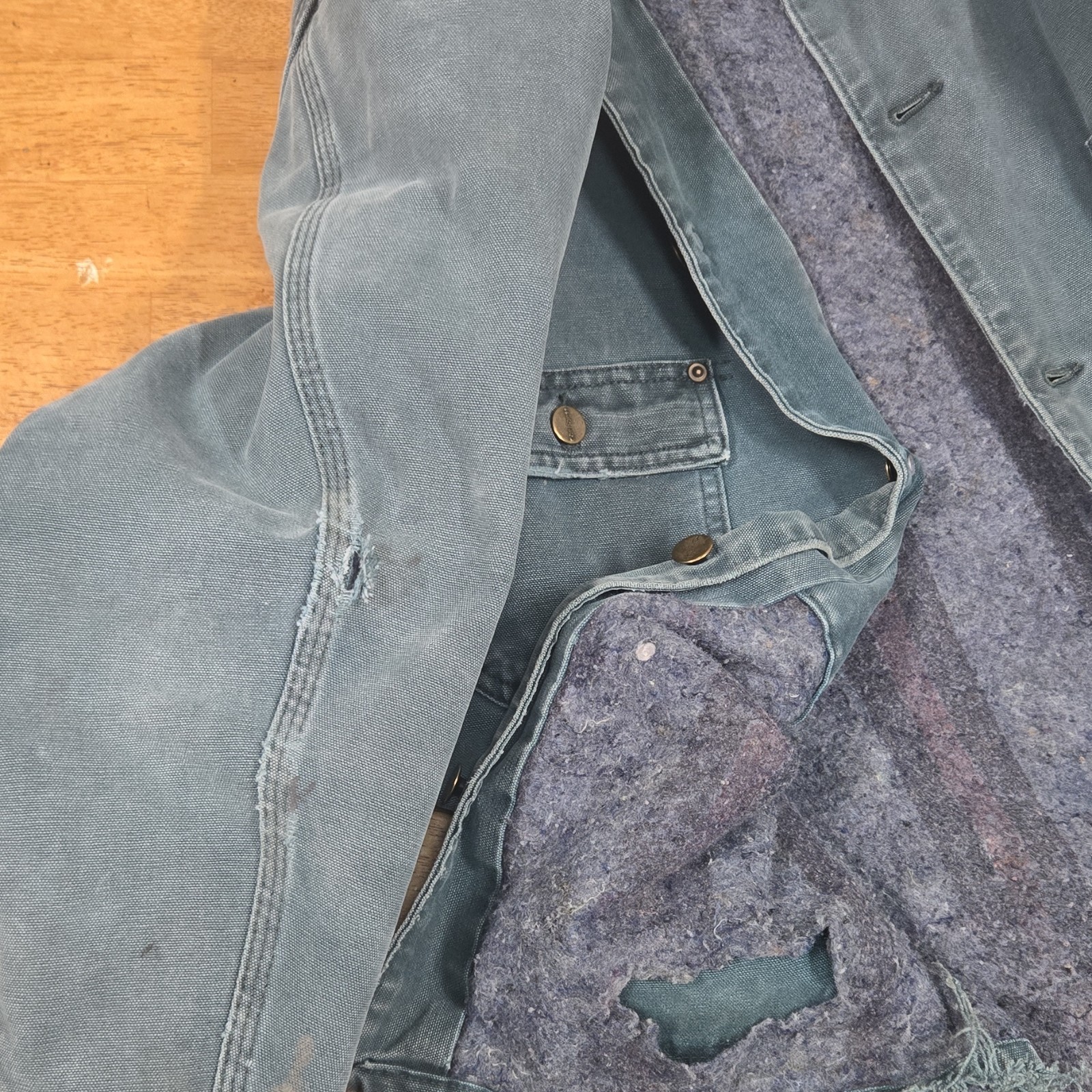 Green Work Jacket Men's Button Front Lined Mid-Le… - image 2