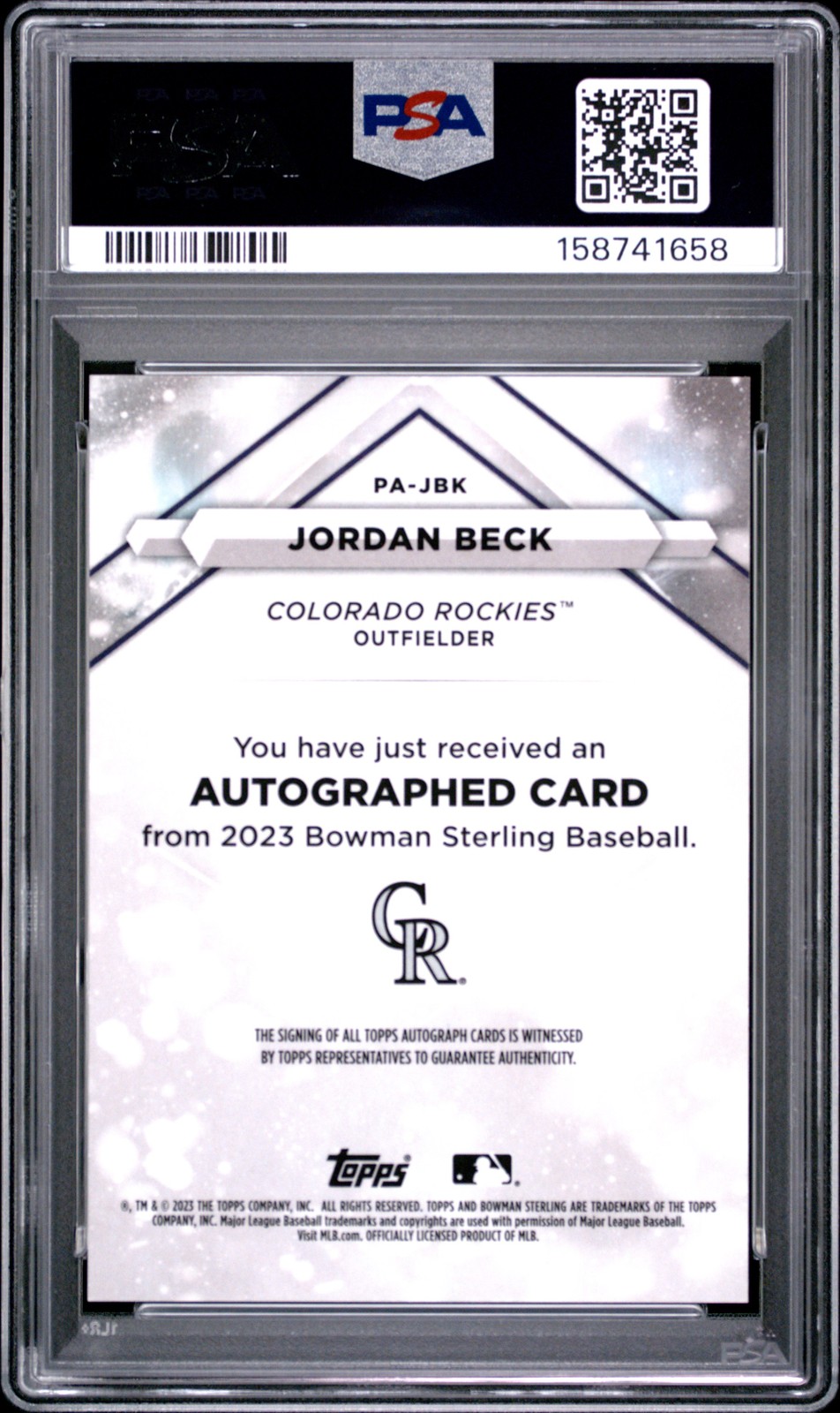 2023 BOWMAN STERLING PROSPECT AUTO ROSE GOLD REFRACTOR JORDAN BECK 15/15 PSA 8 view 2