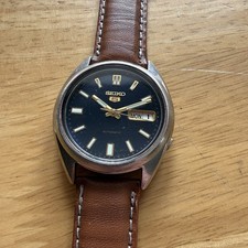 Seiko 5 Automatic Watch Blue Dial Gold Accents - 21 Jewels 7S26-0480 - Working