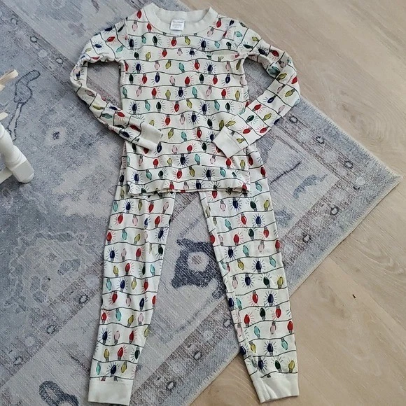 Hanna Andersson Kids Christmas Lights Holiday Pajamas Sz8 - Image 3 of 4