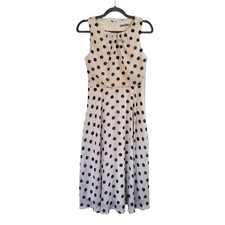 Eliza J Polka Dot Classic Sleeveless Fit & Flare White Black Midi Dress, Size 4