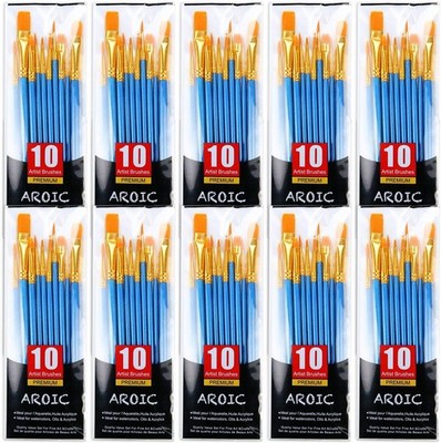 AROIC Paint Brush Set, 10 Pack 100 Pcs Acrylic Brushes 100pcs, Blue