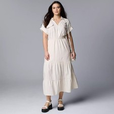 Simply Vera Wang M Linen Maxi Dress Coastal Grandmother Quiet Luxury Tiered