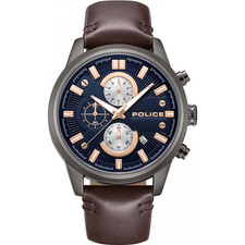 Image of Police Men’s Urban Rebel 45mm Quartz Watch PEWJC9004801 Brown Faux Leather Gold
