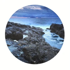 1pc Coastal Beach Landscape Metal Wall Art - Rounded Corner Ocean Waves & Rocks