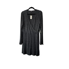 Express Charcoal Gray Soft Long Sleeve Faux Wrap Dress Women's Large New