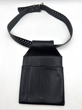 Vtg. Black Leather 33"Belt Bag Pouch Minimalist Perferated Waist Hip Pack Waiter