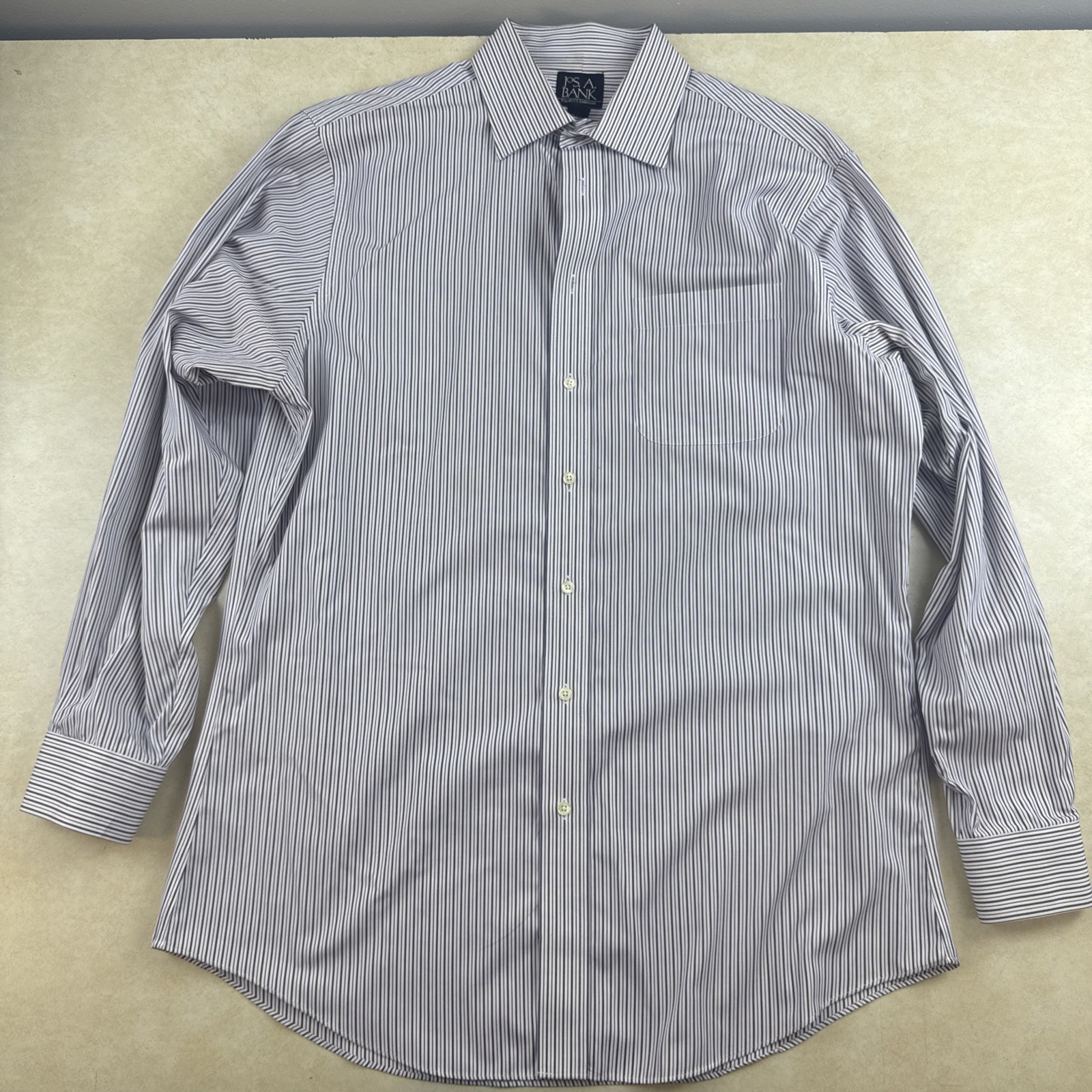 Jos A. Bank Shirt Men's 16.5 34 Blue Plaid Dress Travelers Collection Tailored