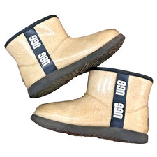 UGG Mini II Natural Clear Rain Boots Sherpa Lined 1112386K Big Kids' Size 4