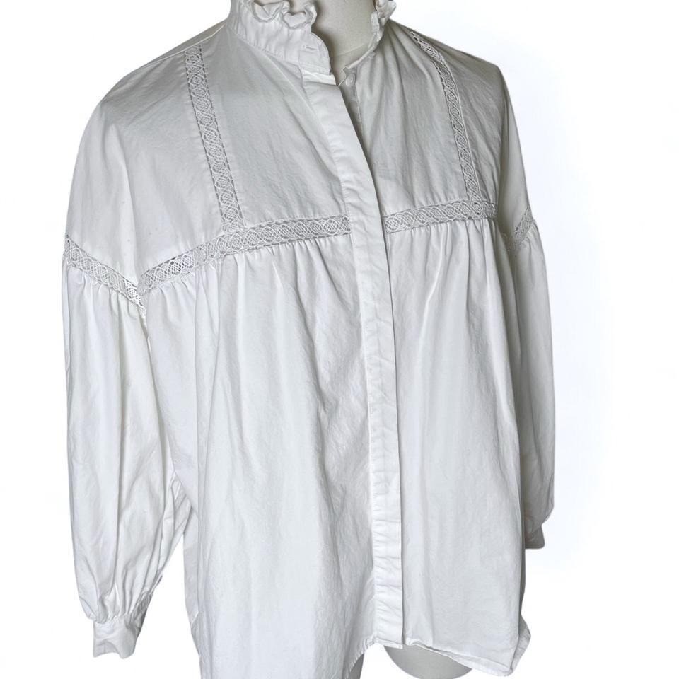 Ruffle Neck Button Front Blouse White Cotton Zara… - image 2