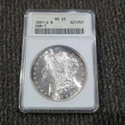 1891-S $1 MORGAN SILVER DOLLAR ANACS  MS-63 Old Soapbox Holder.  Free Shipping