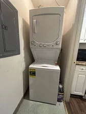Stackable GE 2.3 Cu. Ft Washer and 4.4 Cu Ft Dryer. Fuel Type Is Electric.