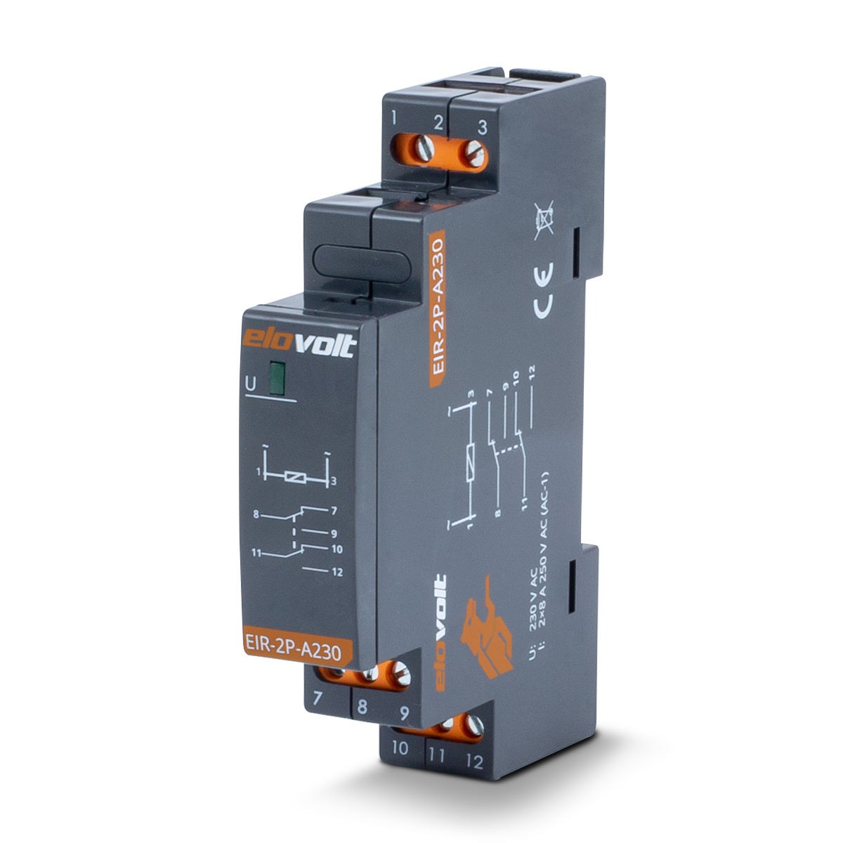 ELOVOLT EIR Serie Schaltrelais 2 Wechsler 8A 230V AC - Für Hutschiene, Mit Kontrollleuchte, VDE 3 Wege Schalter