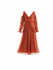 ASOS Design Rust Orange Ruffle Cold Shoulder Maxi Boho Dress Prairie Resort Sz10