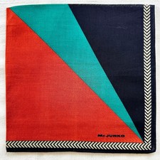 VTG Cotton Red Green Black Triangle Geometric Handkerchief Pocket Square 18" P