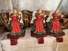 Lot of 3 Vintage Small Musical AngelChristmas Stocking Hangers Cast Iron & Resin