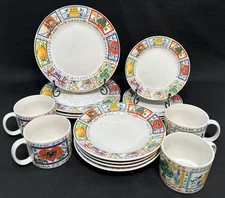 16 Piece Tabletops Unlimited Happy Everything Dinner Salad Plate Bowls Mugs Cups