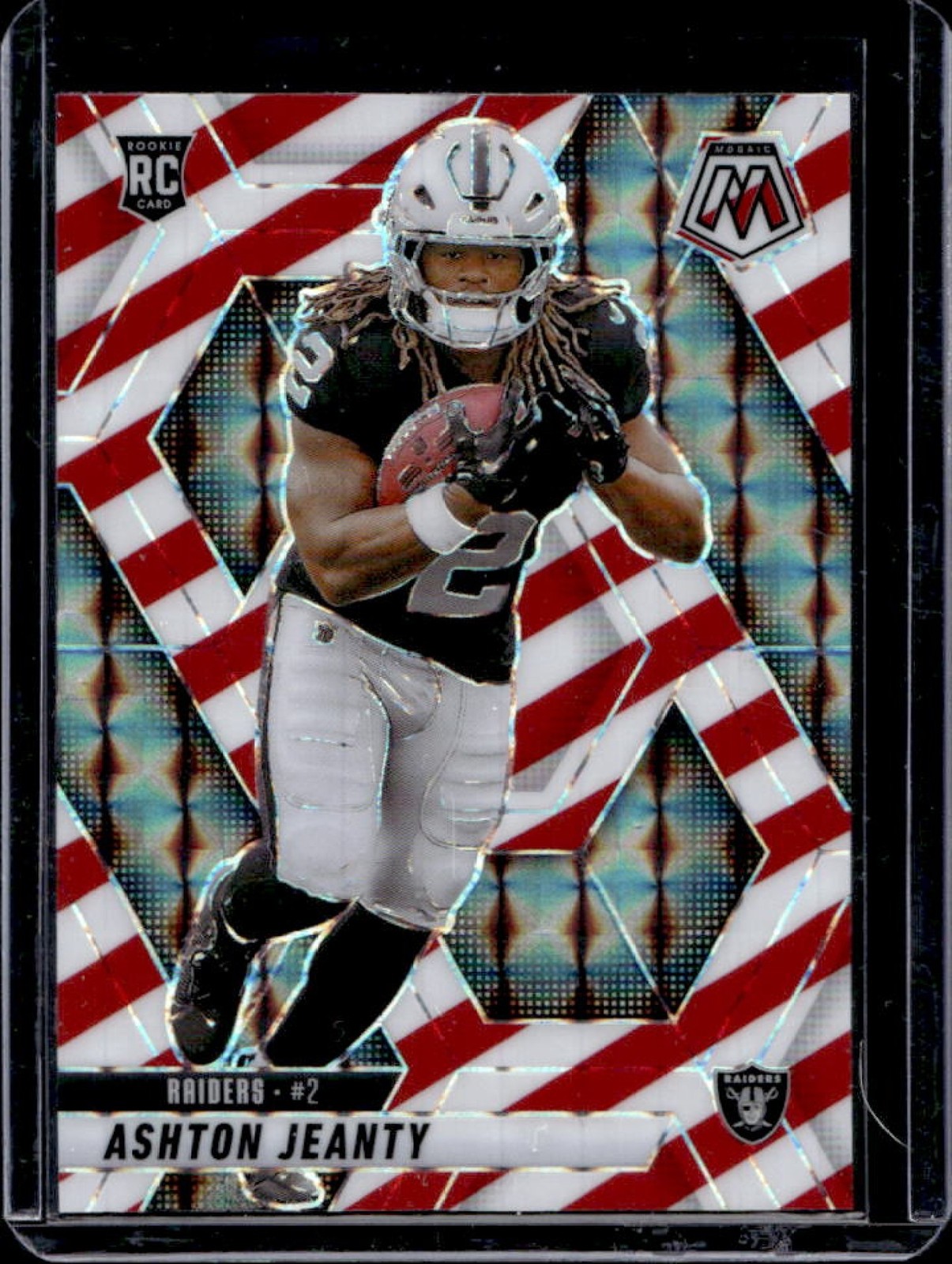 2025 Mosaic Ashton Jeanty Rookies RC Red and White Stripe Prizm #345 Raiders