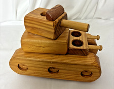 Handmade Wooden Military Tank Toy ~ Natural Wood Finish ~ Collectible Craft