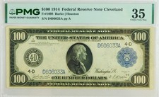 1914 $100 FRN Federal Reserve Cleveland Fr-1098 Pinholes PMG Ch VF 35 Note C4889