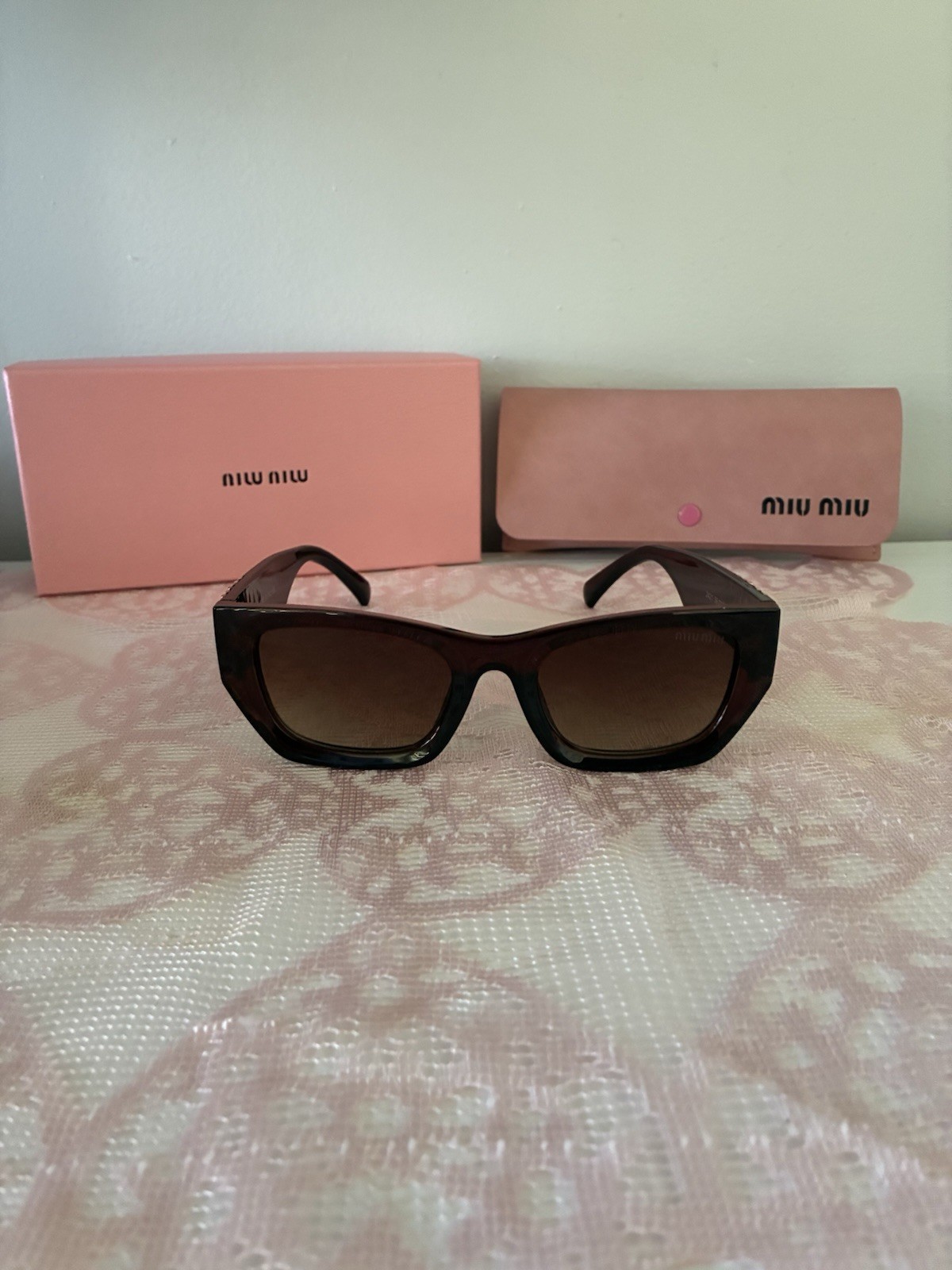 Miu Miu 2421 Rectangular Brown Gradient Acetate S… - image 2