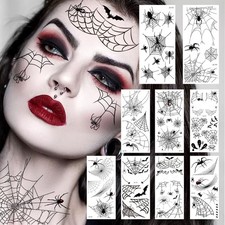 9 Sheets Halloween 3D Spider Web Temporary Tattoos Face eye Makeup Kit For Wo...