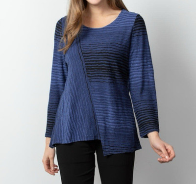 Habitat Clothes to Live In Blue Black Textured Stripe Asymmetrical Tunic Top 2X