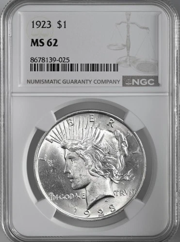 1923-P  $1 PEACE SILVER DOLLAR  "PHILADELPHIA MINT"  NGC MS62 #8678139-025