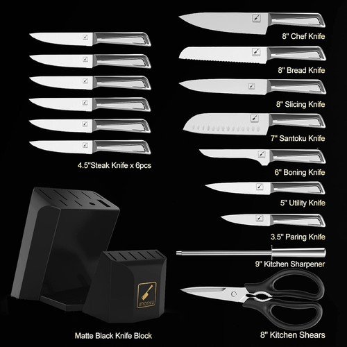 Juego de cuchillos de cocina con bloque, 16 piezas cuchillos de cocina de alto carbono, juego de bloques de cuchillos - Imagen 2 de 8