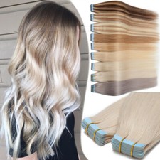 8A Seamless BLONDE Tape In 100 Remy Human Hair Extensions Real Thick 150G 60Pcs