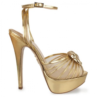 $995 New Charlotte Olympia Croissant Mettalic Gold Platform