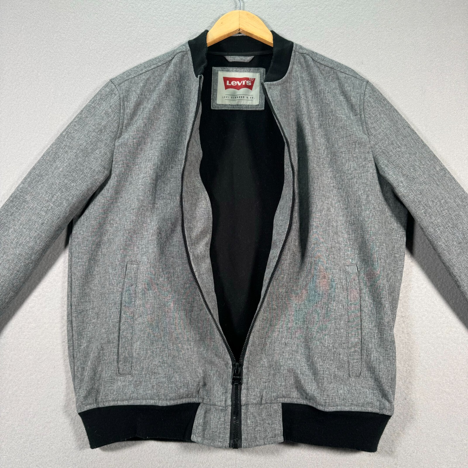 Levis Bomber Jacket Mens Large Gray Black Full Zip Fleece Lightweight Outdoors-image