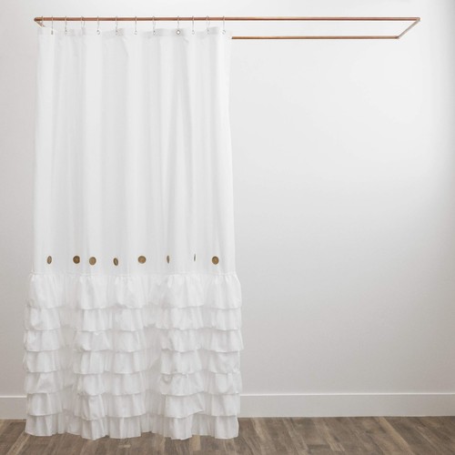 White Farmhouse Shower Curtain 72 x 72 with Shabby Chic Ruffles and French Co... - Picture 3 of 8