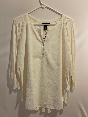 New Nine West Women's Tunic Top Ivory White Sz XXL Velvet Raised Pattern Shimmer