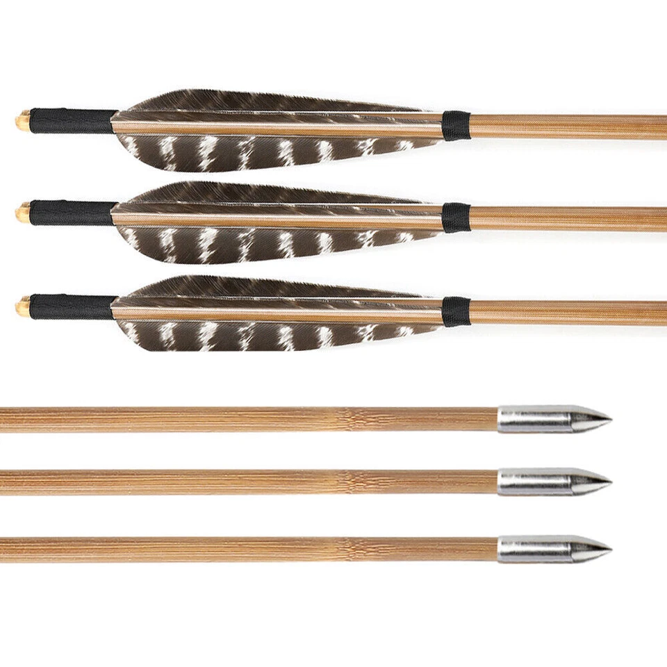 33" Traditional Bamboo Arrow Turkey Feather Recurve Bow Longbow Hunting Shooting - Image 3 of 4