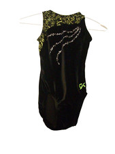 GK leotard AS Green Swirls Stones on Black Adult Small
