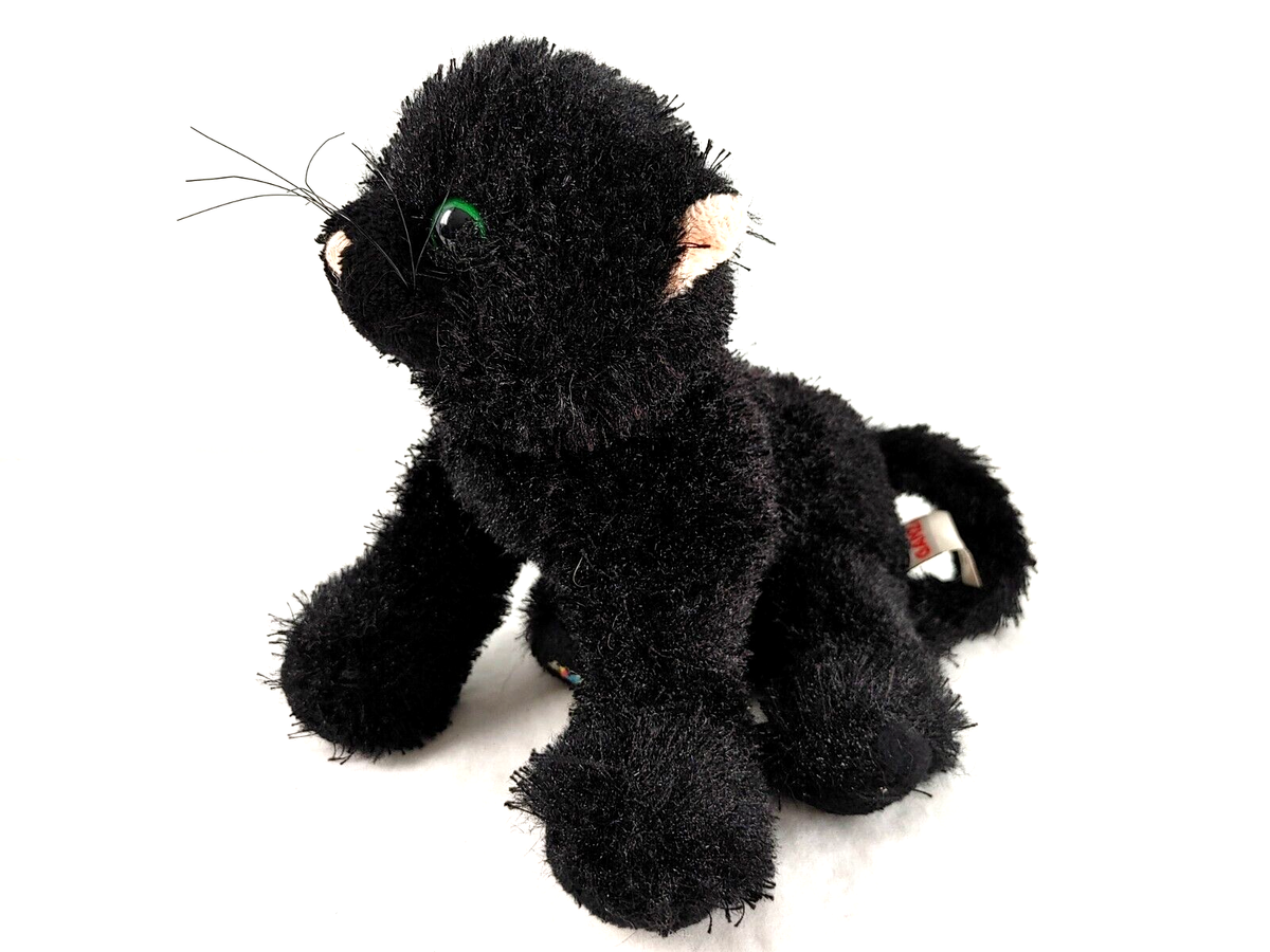 GANZ Webkinz Floppy Black Cat Kitten HM135 Retired Plush Toy