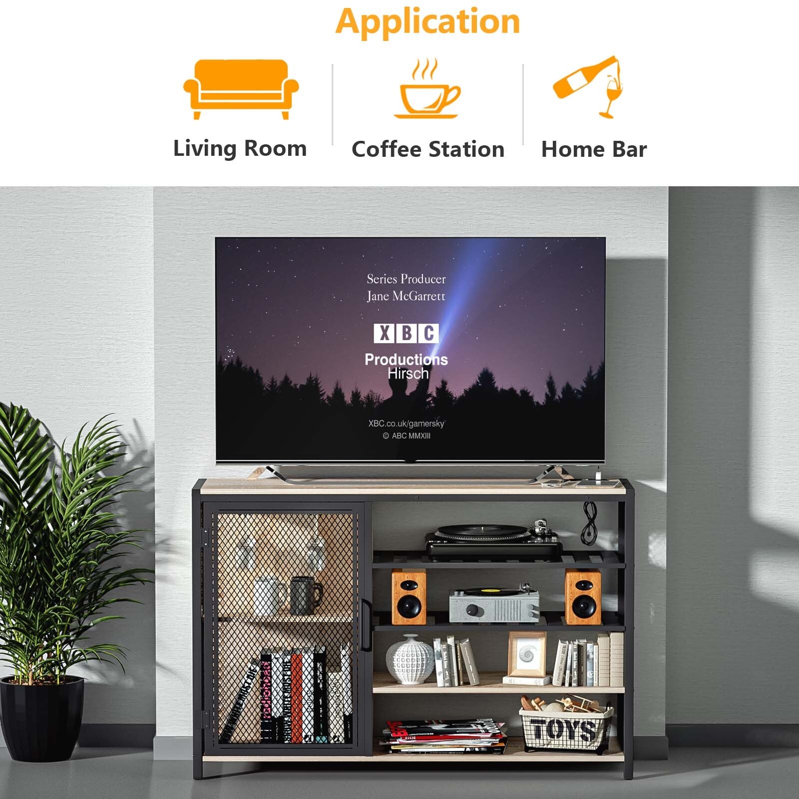 Wine Bar Cabinet Liquor Cabinet Home Cupboard Storage with LED ＆ Power Outlets