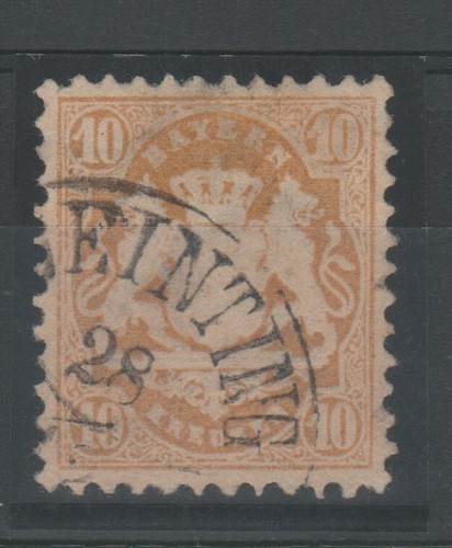 STAMPS - 1875 GERMANY - BAVARIA K.10 YELLOW E/3958
