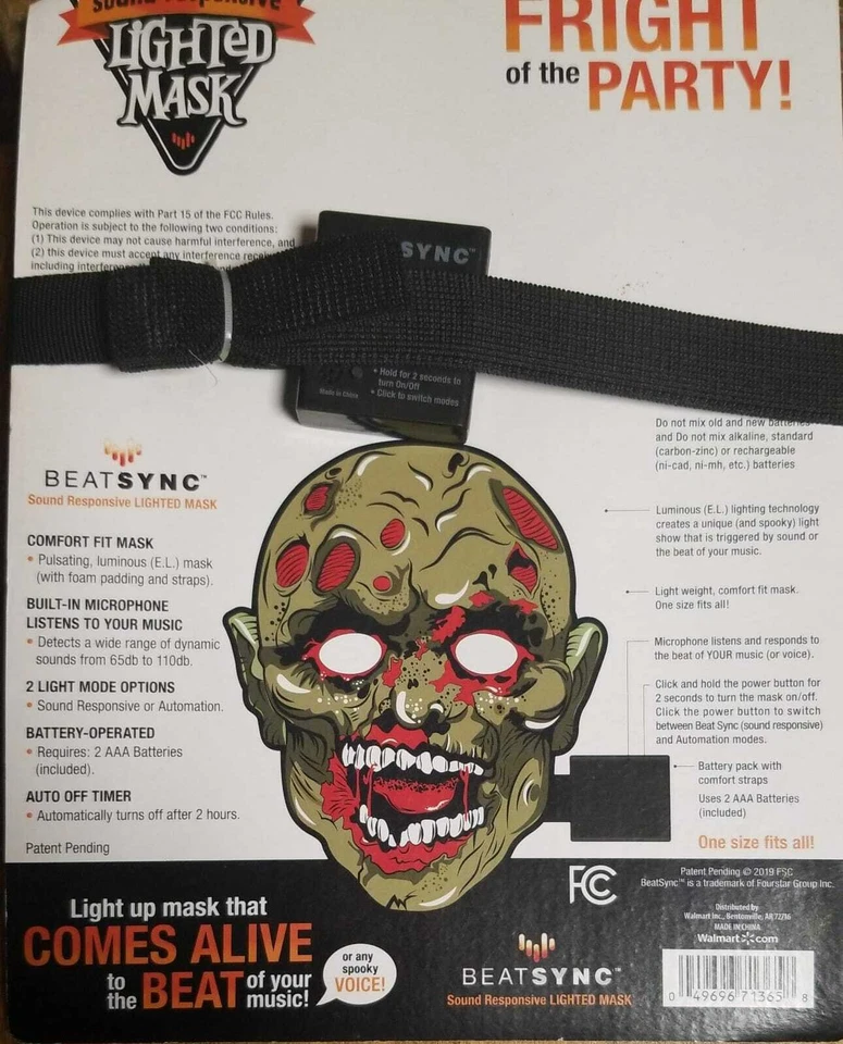 BEATSYNC Sound Responsive Lighted Clown Mask (LOC TUB L-35) - Image 2 of 2