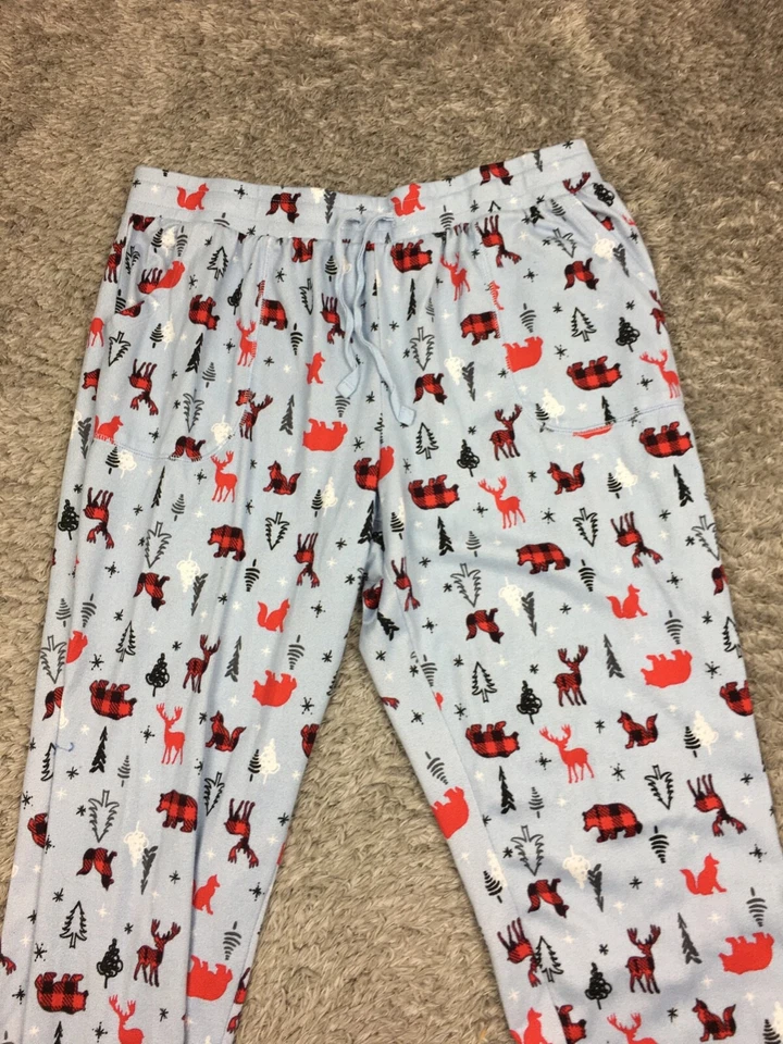 Pantalones de pijama Sonoma para mujer talla XL azul rojo patrón de árbol de oso Foto 2 de 4