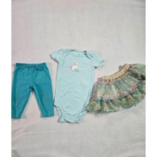 Carters Unisex Blue Unicorn Bodysuit Teal Leggings Floral Skirt Set 24M