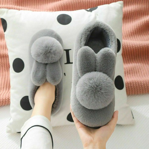 Women Winter Plush Bunny Rabbit Warm Indoor Slippers Slip On Soft Home Shoes UK - Picture 8 of 26