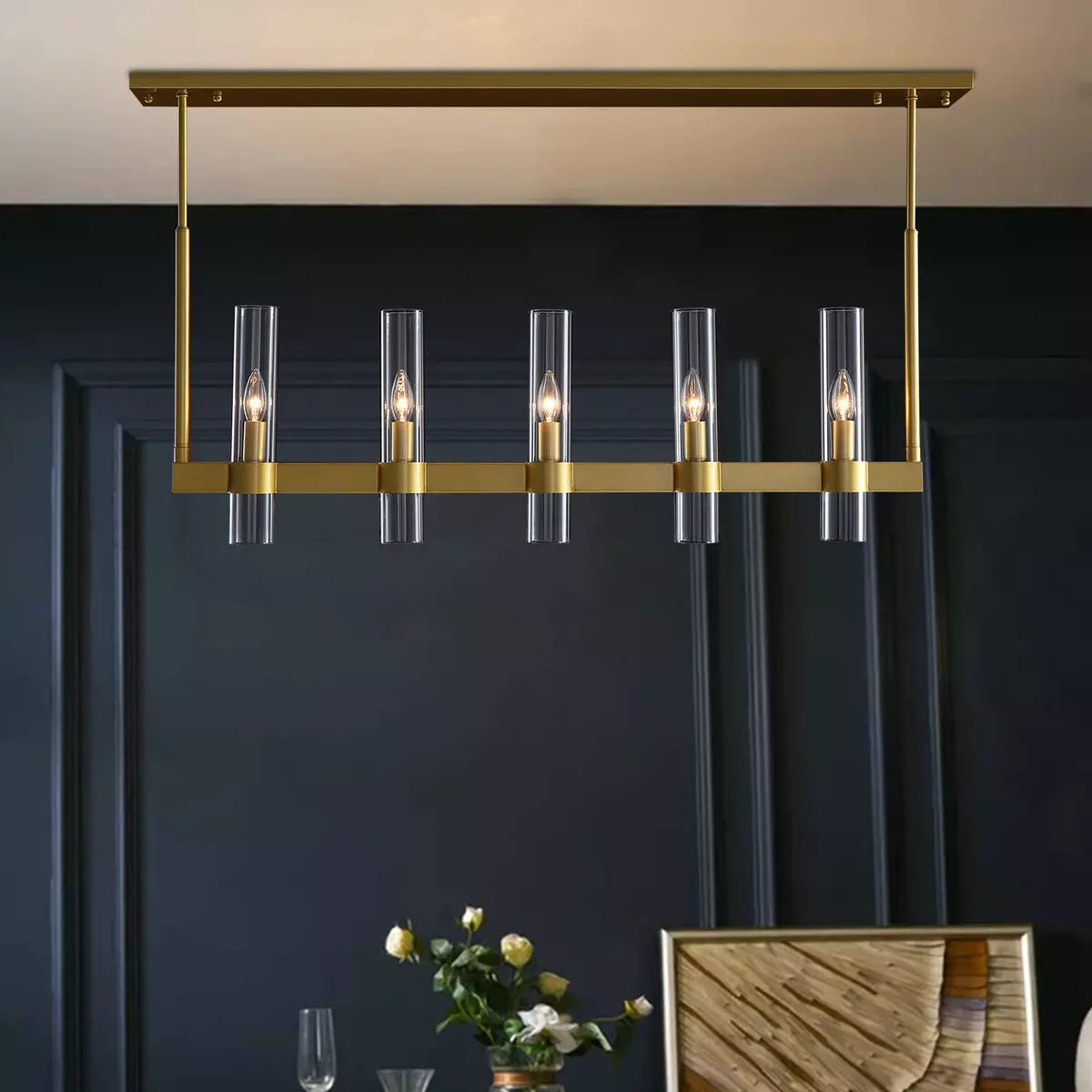 Modern Gold Linear Island Chandelier Candle Pendant Lighting