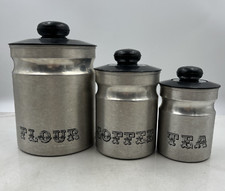 Vtg Aluminum Metalware Nesting Canister Set 3 Sugar Coffee Tea MCM